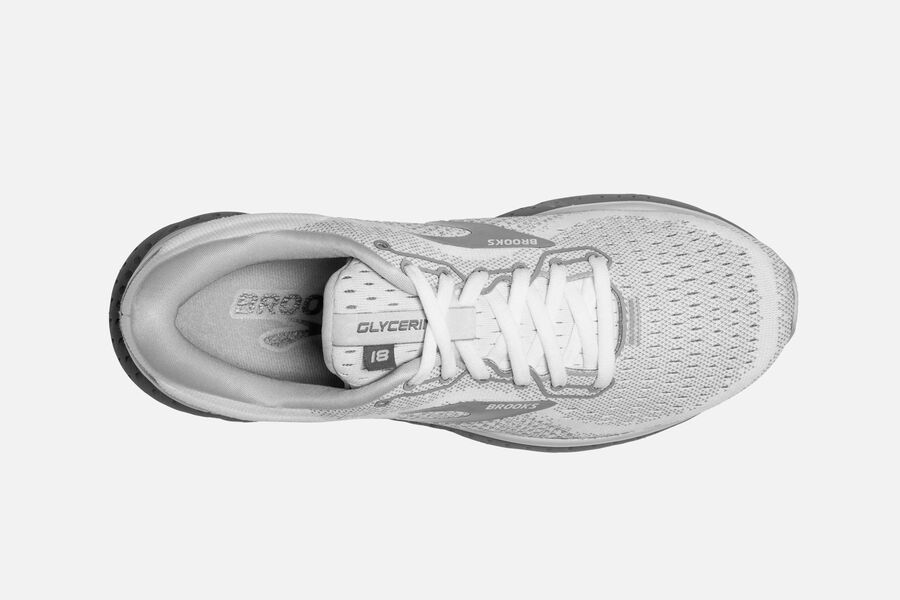 Brooks Running Shoes - Glycerin 18 Road Womens - White/Grey - CNZ-274895